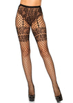 Lace French Cut Faux Garter Net Tights - One Size  Black LA-9281BLK