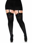 "Satin Bow Opaque Thigh Highs - Queen Size - Black LA-6255QBLK"