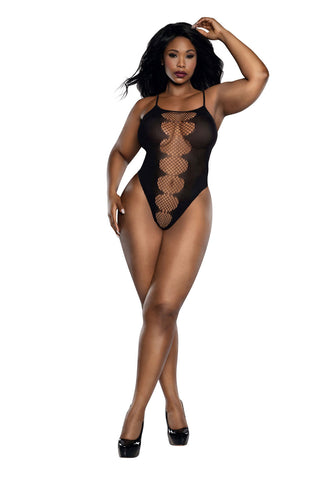 "Easy Teddy With Fishnet Peek a Boo - Black - Q DG-14016XBLKQ"
