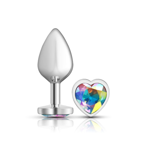 "Clear Iridescent Heart Gem Silver Metal Plug - Md VB-CC9127"
