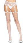 Industrial Net Stockings With Scalloped Trimmed  Attached Garter Belt - One Size - White LA-1956WHTOS