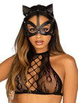 "Vegan Leather Studded Cat Mask - Black LA-3710"