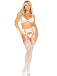 "3 Pc Lace Bra Top, G-String, and Garter Belt Stockings O/s - White LA-89333WHTOS"
