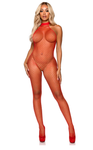 "Industrial Net Racer Neck Backless Bodystocking - One Size - Red LA-89304RED"