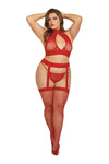"Bralette, Garterhose, and G-String - Queen Size - Rouge DG-0375XROUQ"