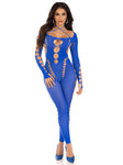 Opaque Cut Out Footless Bodystocking - One Size -  Royal Blue LA-89324RBLUOS