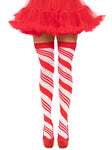 "Candy Cane Thigh High - One Size - White/red LA-6628WHTRED"