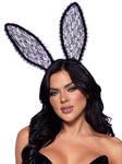 Ruffle Trimmed Bendable Lace Bunny Ears - Black LA-A2912