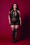 "Fetish Garter Slip and Flogger Dmnd - Queen Size - Black DG-13704XBKQS"