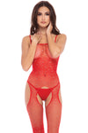 "Sparkle Crotchless Bodystocking - One Size - Red RR-7097REDOS"