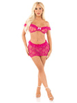 Magenta 2pc Bow Net Ruffle Bra Top and -  and Mini Skirt - Os LA-81671MGTAOS