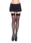 Fishnet Thigh Highs With Bow - One Size - Black